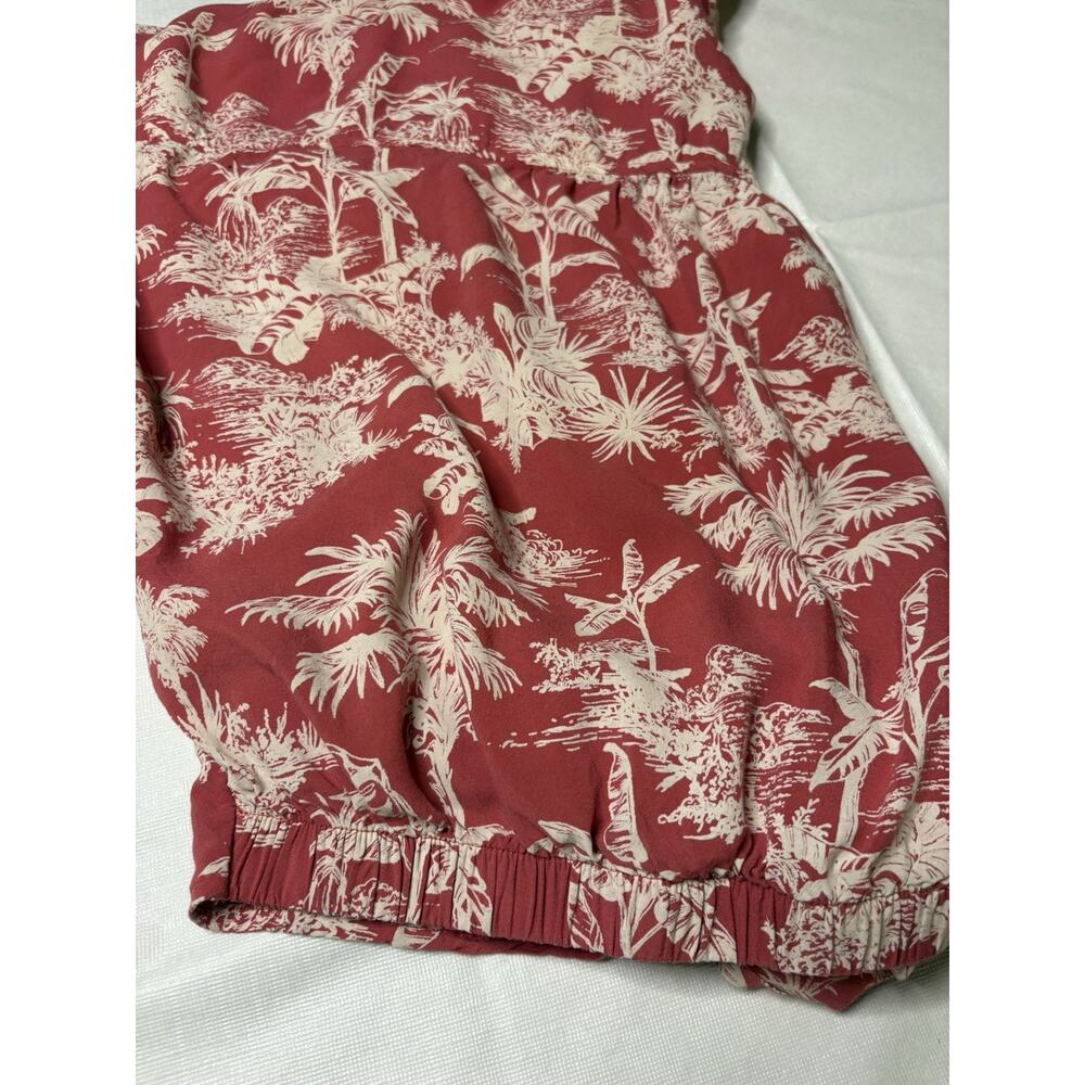 American Eagle Women’s XL Pink Tan Hawaiian Button Down Boxy Crop Top Front Tie - Picture 7 of 7